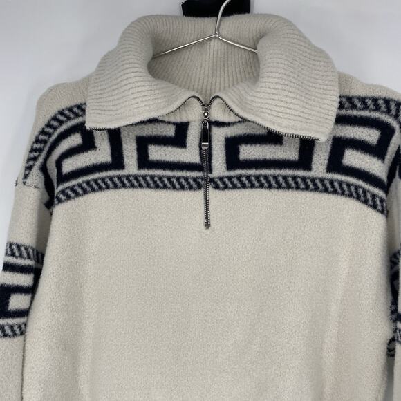 Aqua Greek Key Geometric Quarter Zip Sweater White Women's Size S - Picture 3 of 8